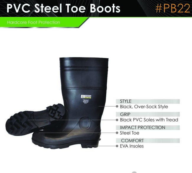 PVC Black Boots Steel Toe