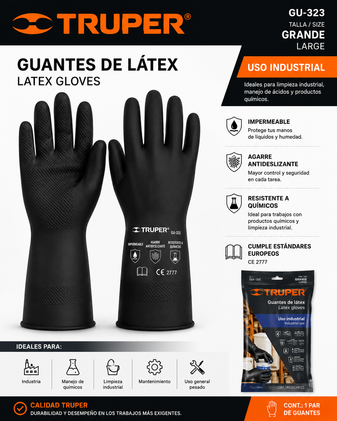 Guantes de Látex Truper GU-323 – Uso Industrial - Image 2