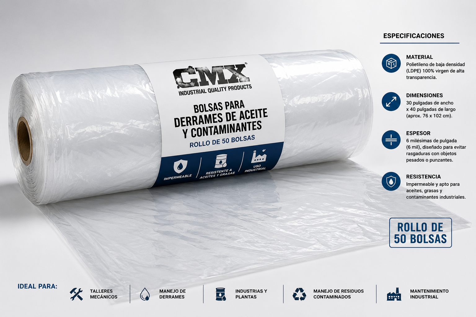 Bolsas para Derrames de Aceite y Contaminantes – Rollo de 50 - Image 3