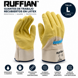 Alternative view of **Guantes de Trabajo Ruffian™ Recubiertos en Látex – Talla L**